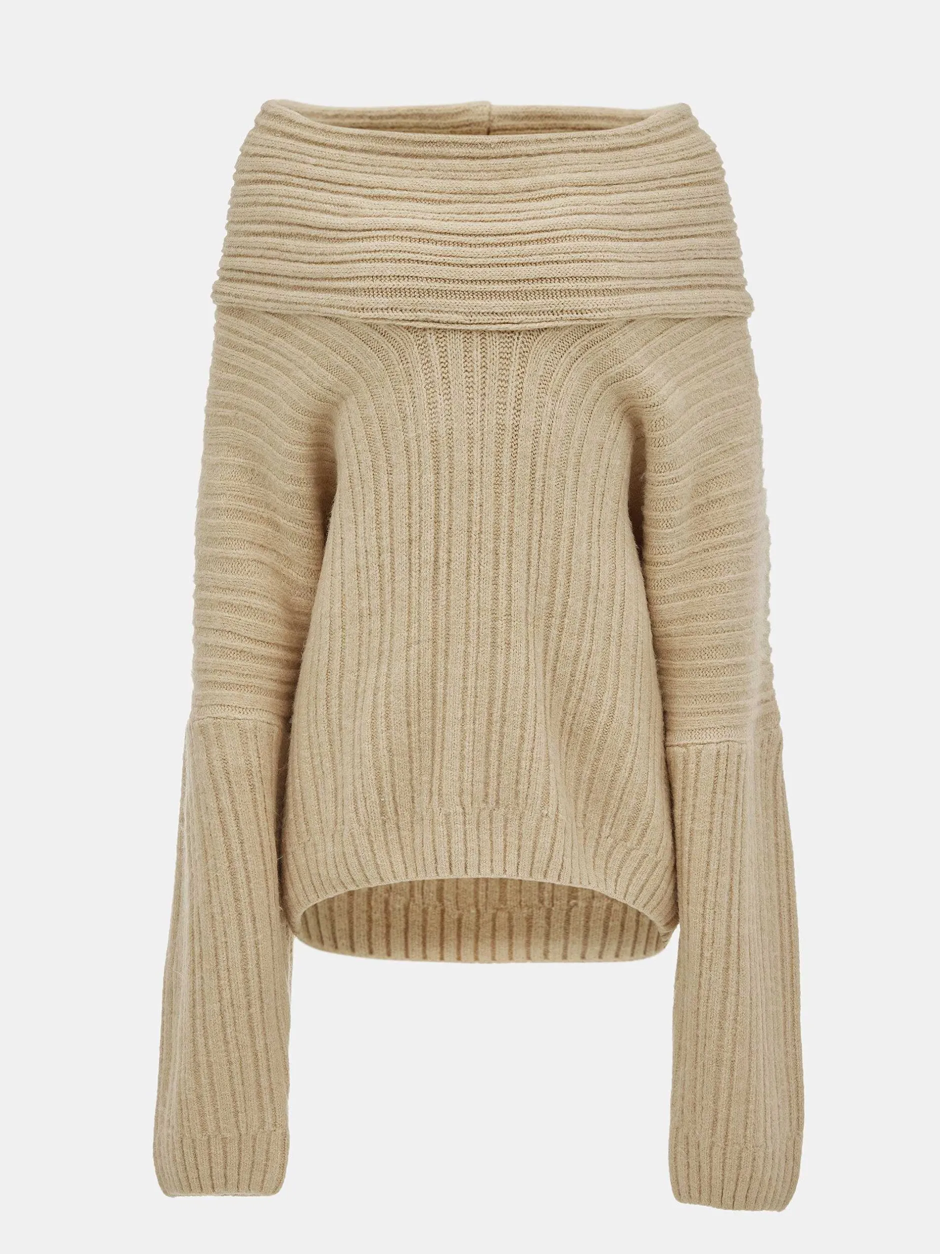 Accessories-Source Unknown Becca Oversized High Roll Knit Pullover, Butter