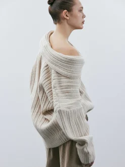 Accessories-Source Unknown Becca Oversized High Roll Knit Pullover, Birch