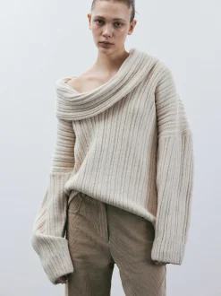 Accessories-Source Unknown Becca Oversized High Roll Knit Pullover, Birch