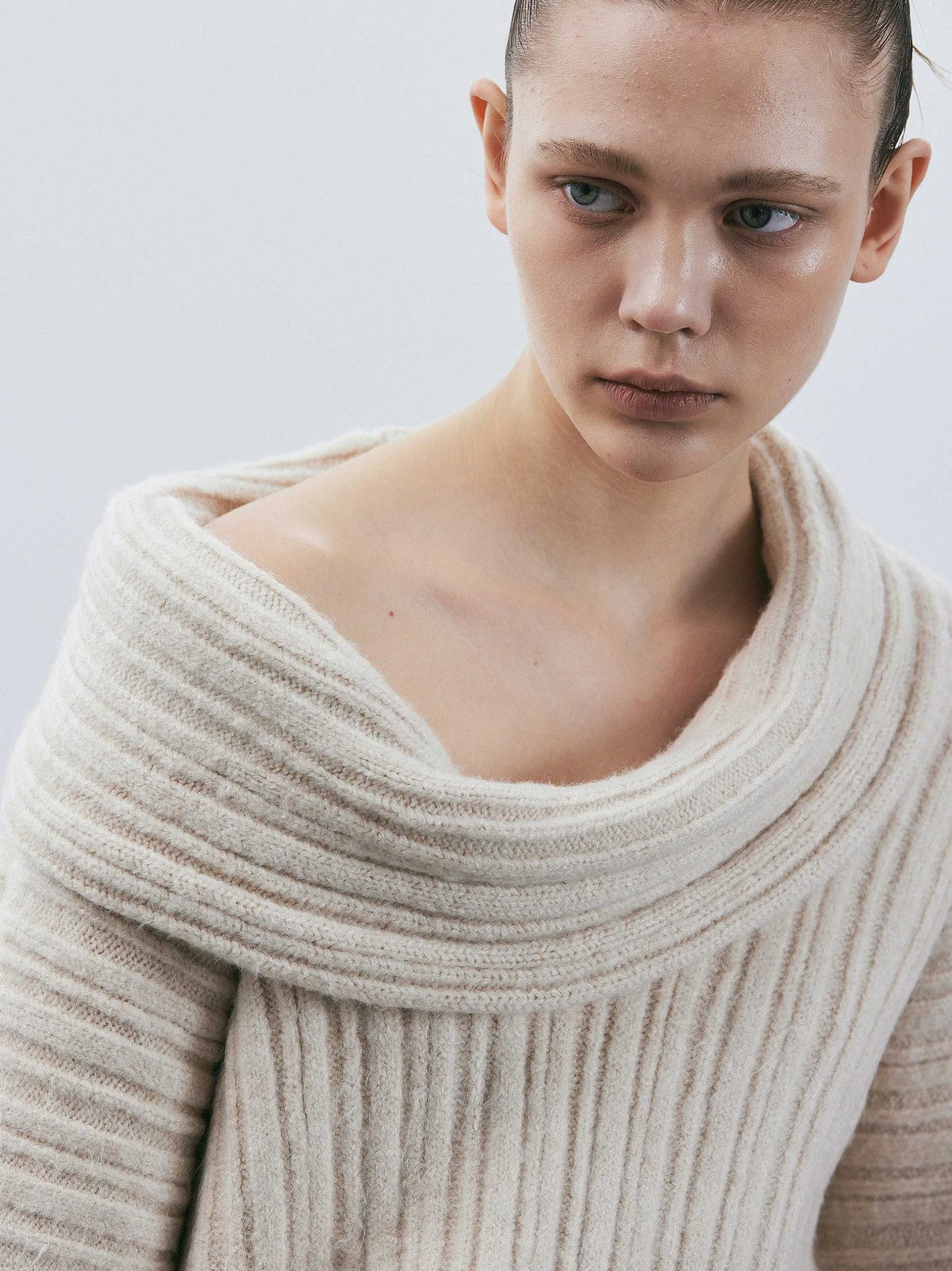 Accessories-Source Unknown Becca Oversized High Roll Knit Pullover, Birch