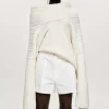Accessories-Source Unknown Becca Oversized High Roll Knit Pullover, White