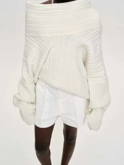 Accessories-Source Unknown Becca Oversized High Roll Knit Pullover, White