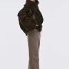Accessories-Source Unknown Becca Oversized High Roll Knit Pullover, Chocolate