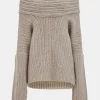 Accessories-Source Unknown Becca Oversized High Roll Knit Pullover, Coconut