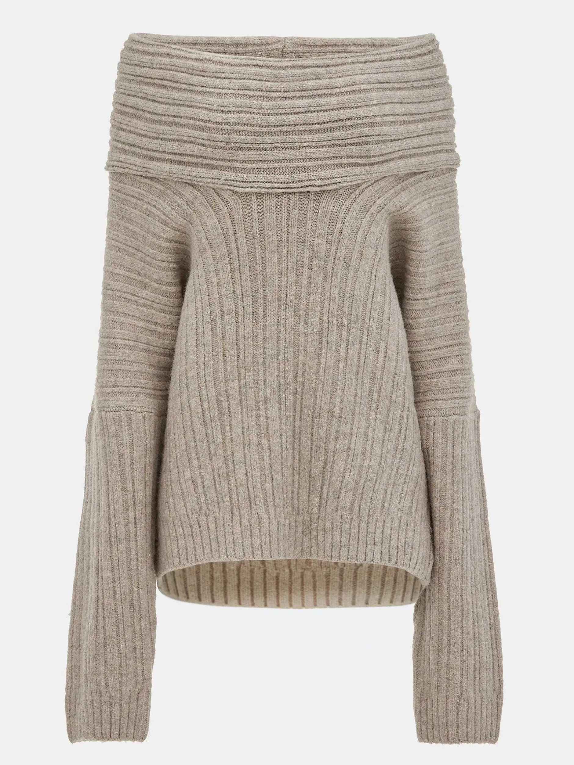 Accessories-Source Unknown Becca Oversized High Roll Knit Pullover, Coconut