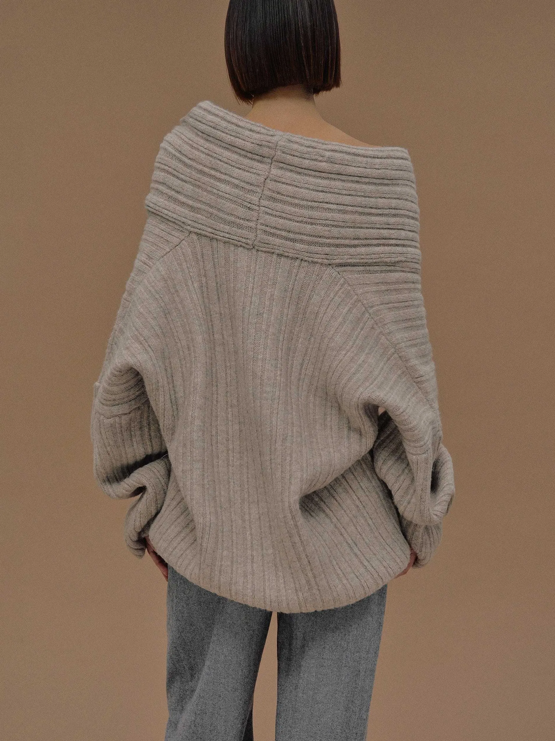 Accessories-Source Unknown Becca Oversized High Roll Knit Pullover, Coconut