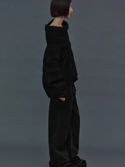 Accessories-Source Unknown Becca Oversized High Roll Knit Pullover, Black