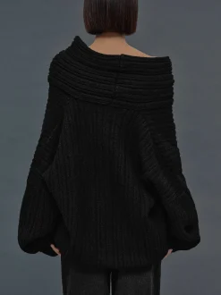 Accessories-Source Unknown Becca Oversized High Roll Knit Pullover, Black