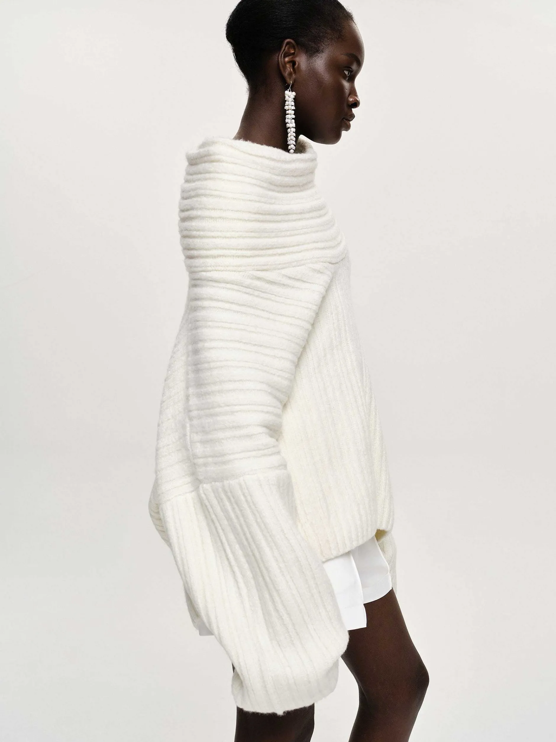 Accessories-Source Unknown Becca Oversized High Roll Knit Pullover, White