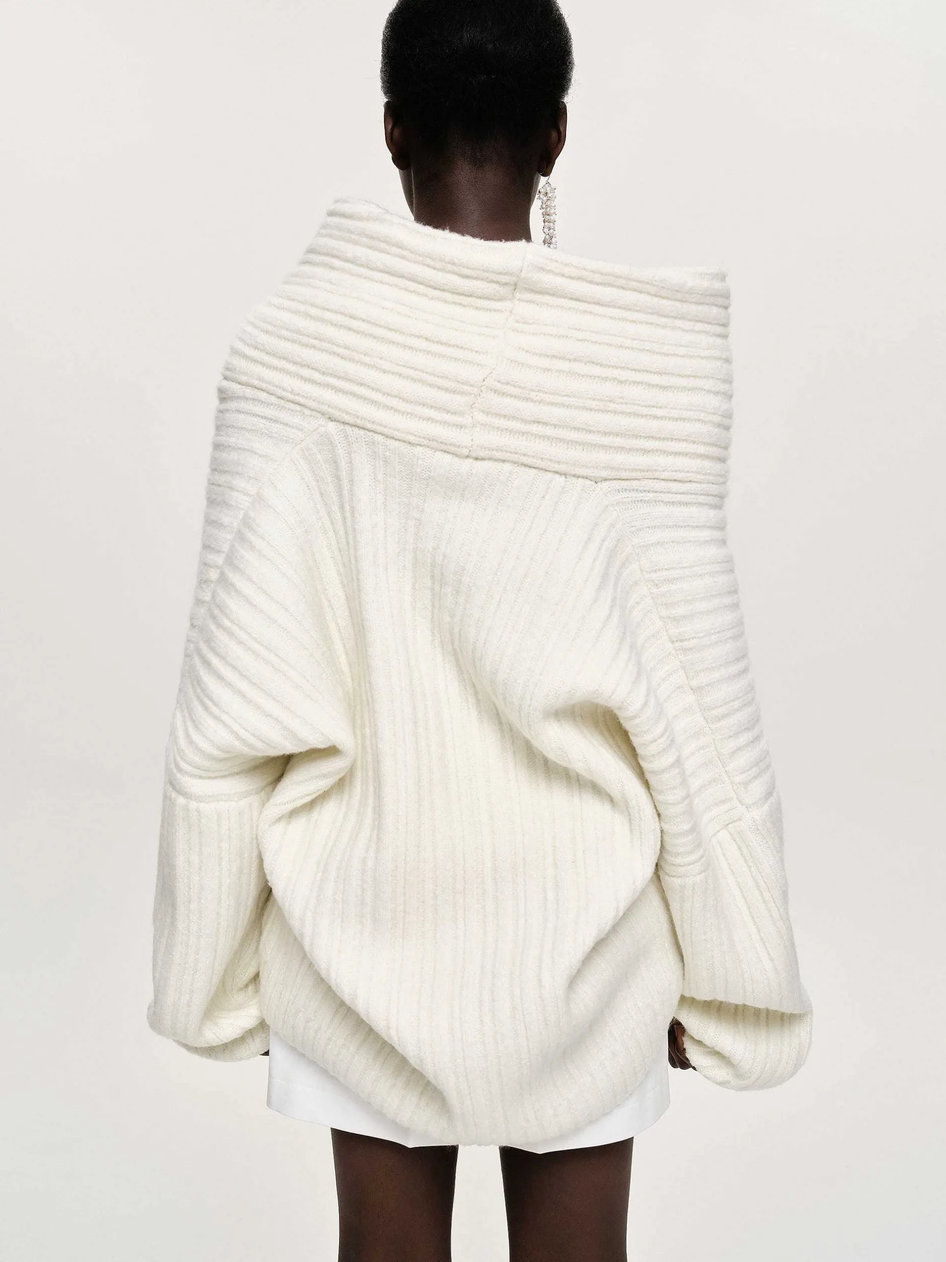 Accessories-Source Unknown Becca Oversized High Roll Knit Pullover, White