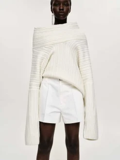 Accessories-Source Unknown Becca Oversized High Roll Knit Pullover, White