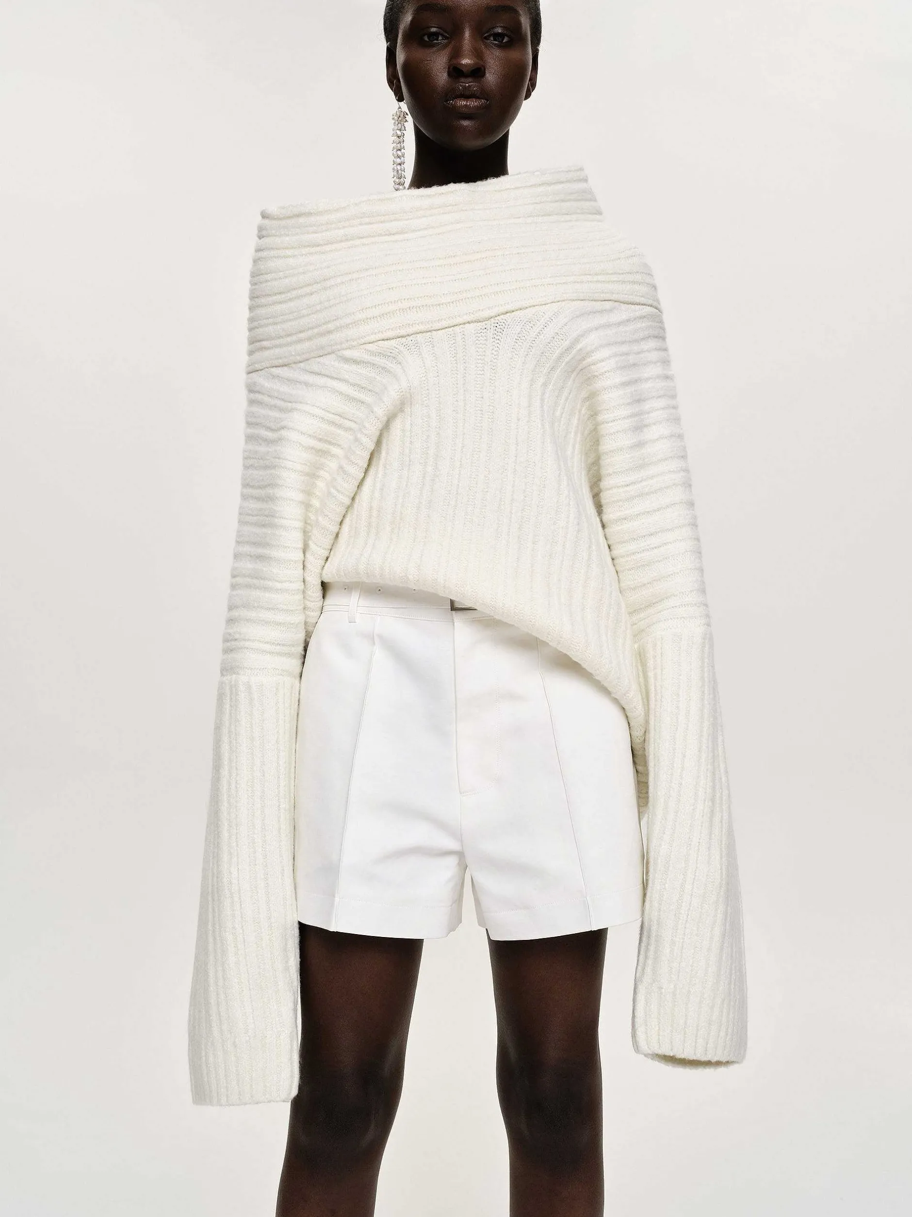 Accessories-Source Unknown Becca Oversized High Roll Knit Pullover, White