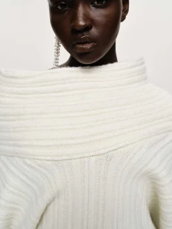 Accessories-Source Unknown Becca Oversized High Roll Knit Pullover, White