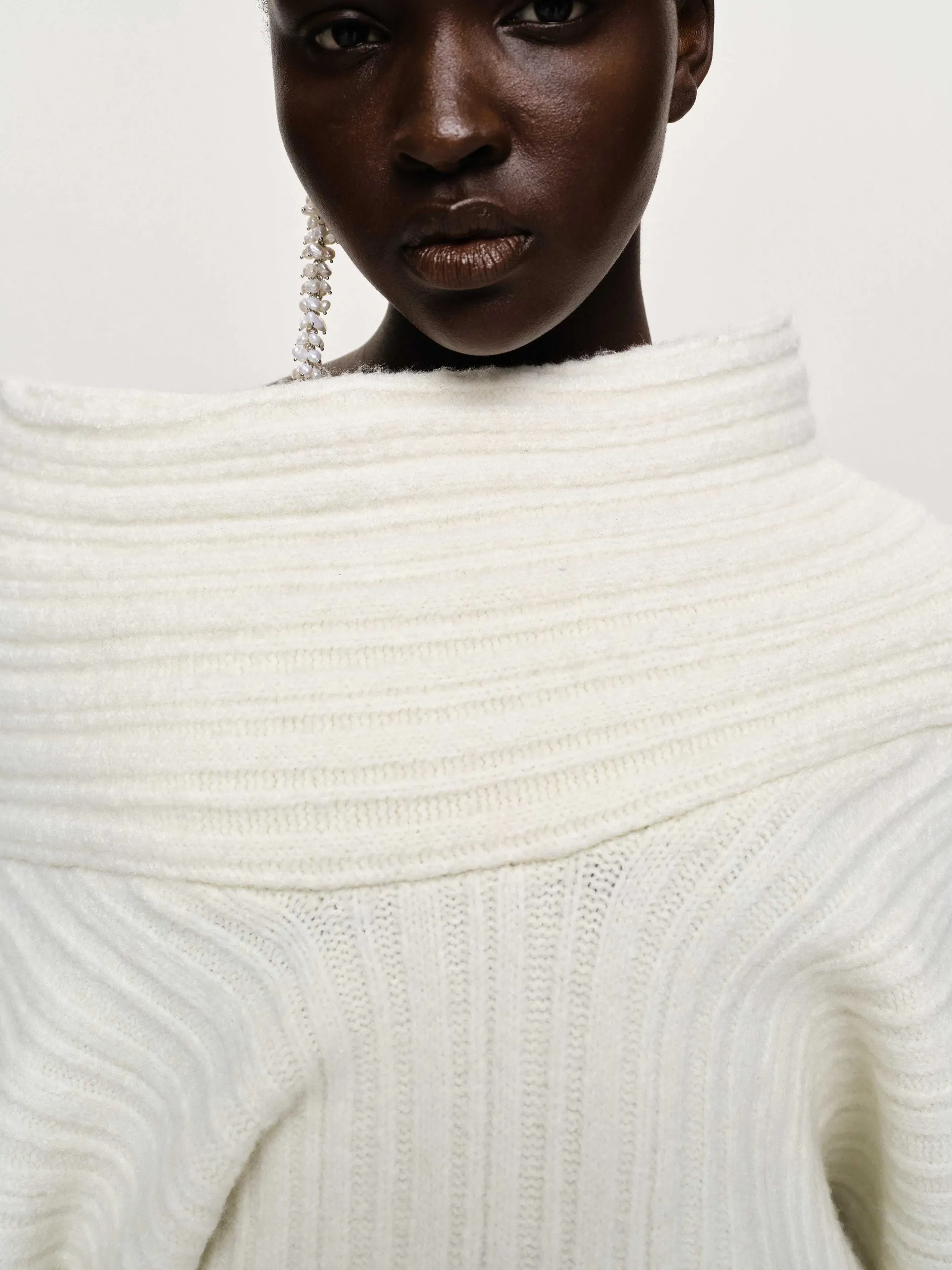 Accessories-Source Unknown Becca Oversized High Roll Knit Pullover, White