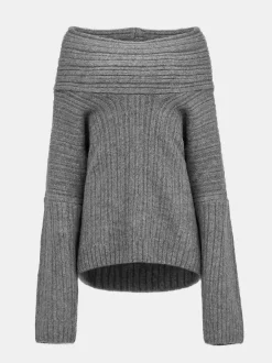 Accessories-Source Unknown Becca Oversized High Roll Knit Pullover, Storm Grey
