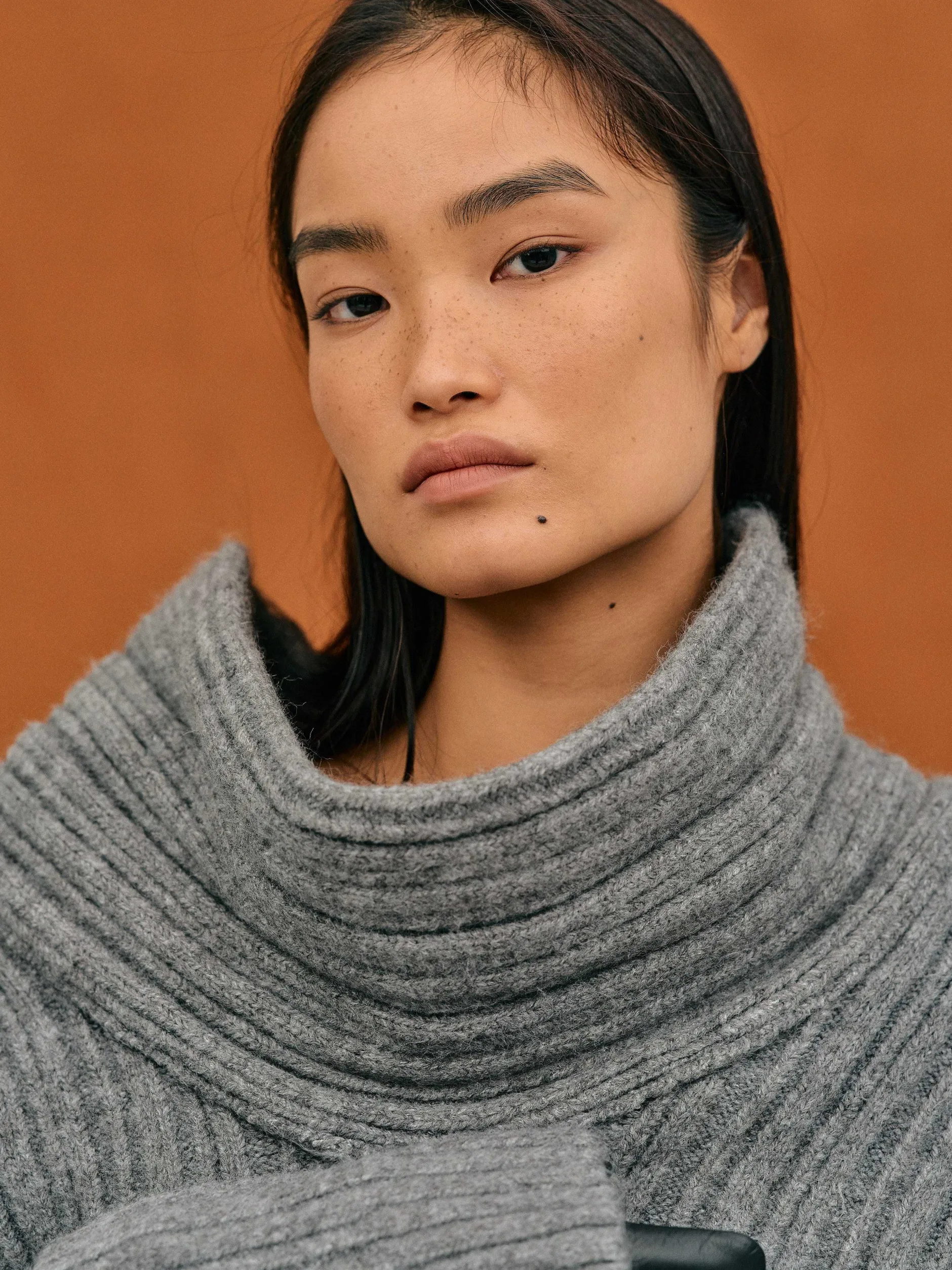 Accessories-Source Unknown Becca Oversized High Roll Knit Pullover, Storm Grey
