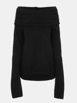 Accessories-Source Unknown Becca Oversized High Roll Knit Pullover, Black