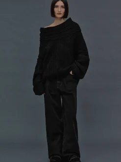 Accessories-Source Unknown Becca Oversized High Roll Knit Pullover, Black