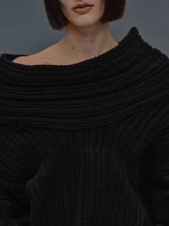 Accessories-Source Unknown Becca Oversized High Roll Knit Pullover, Black