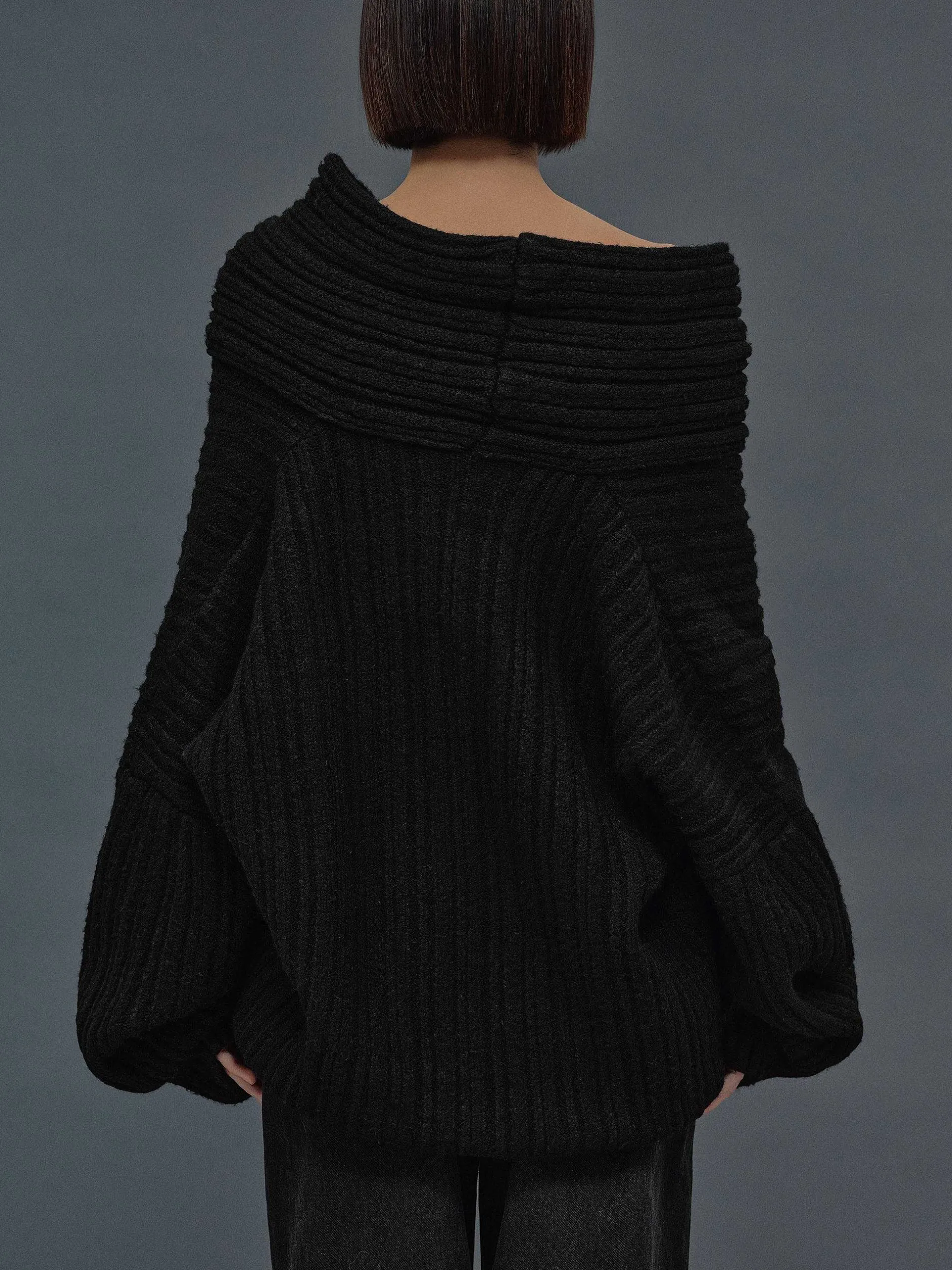 Accessories-Source Unknown Becca Oversized High Roll Knit Pullover, Black