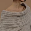 Accessories-Source Unknown Becca Oversized High Roll Knit Pullover, Coconut