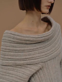 Accessories-Source Unknown Becca Oversized High Roll Knit Pullover, Coconut