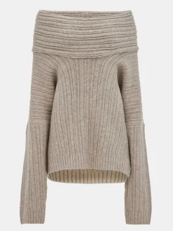 Accessories-Source Unknown Becca Oversized High Roll Knit Pullover, Coconut