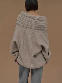 Accessories-Source Unknown Becca Oversized High Roll Knit Pullover, Coconut
