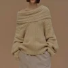 Accessories-Source Unknown Becca Oversized High Roll Knit Pullover, Butter