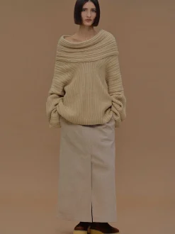 Accessories-Source Unknown Becca Oversized High Roll Knit Pullover, Butter