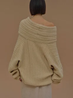 Accessories-Source Unknown Becca Oversized High Roll Knit Pullover, Butter