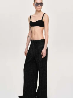 Bottoms-Source Unknown Belted Suit Trousers, Black Stripe