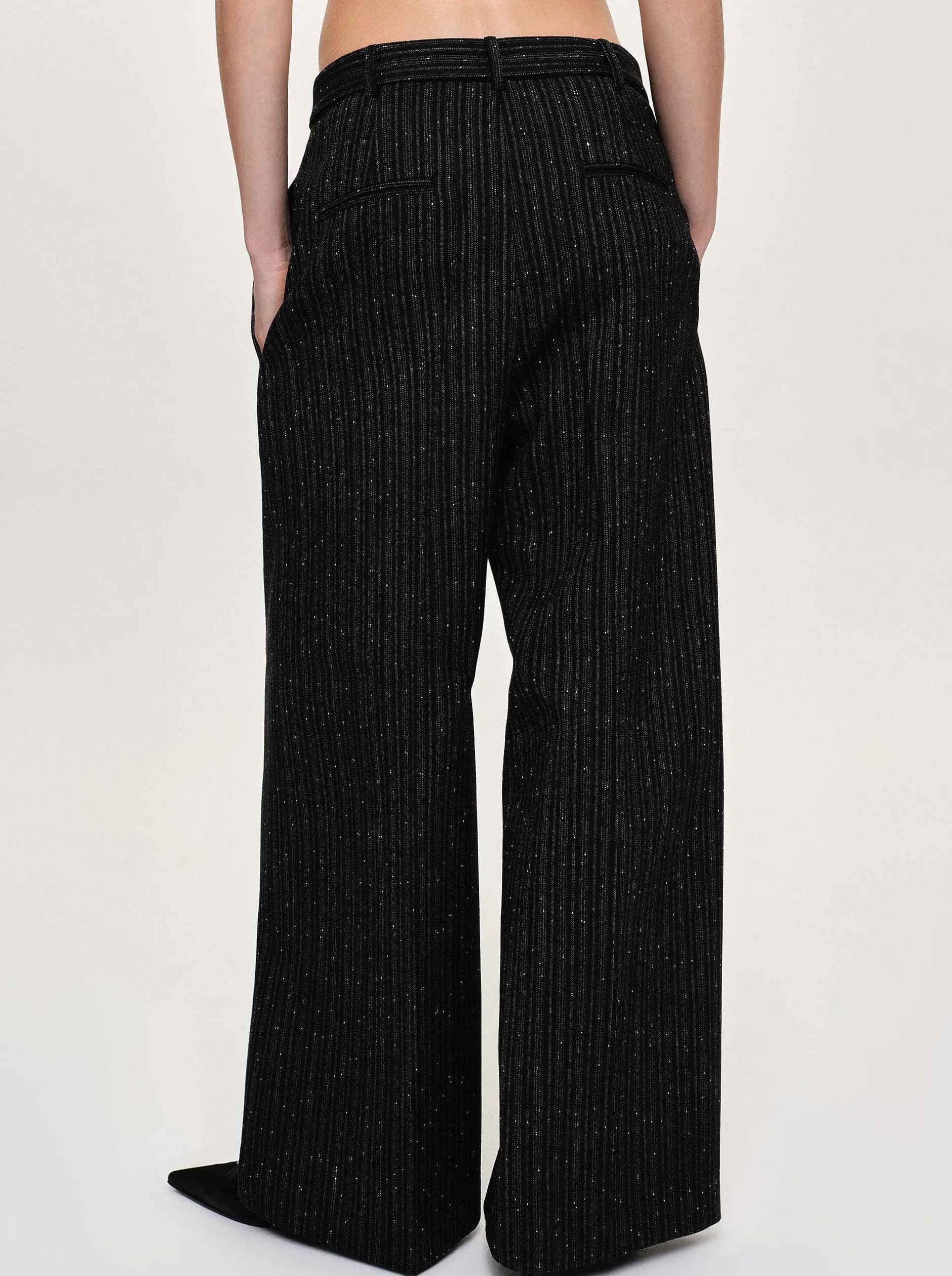 Bottoms-Source Unknown Belted Suit Trousers, Black Stripe