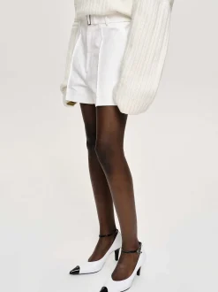 Bottoms-Source Unknown Belted Wide Shorts, White