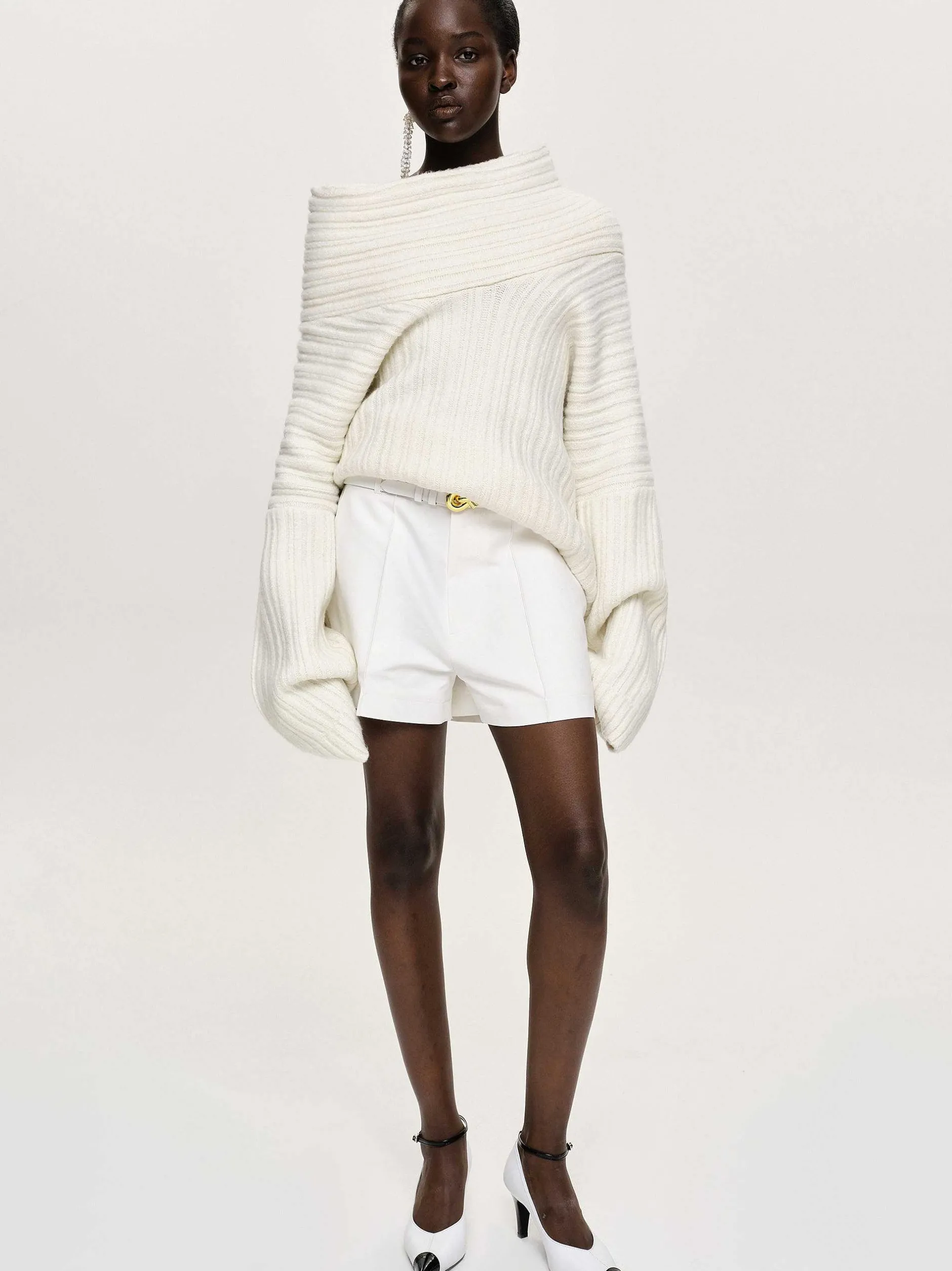 Bottoms-Source Unknown Belted Wide Shorts, White