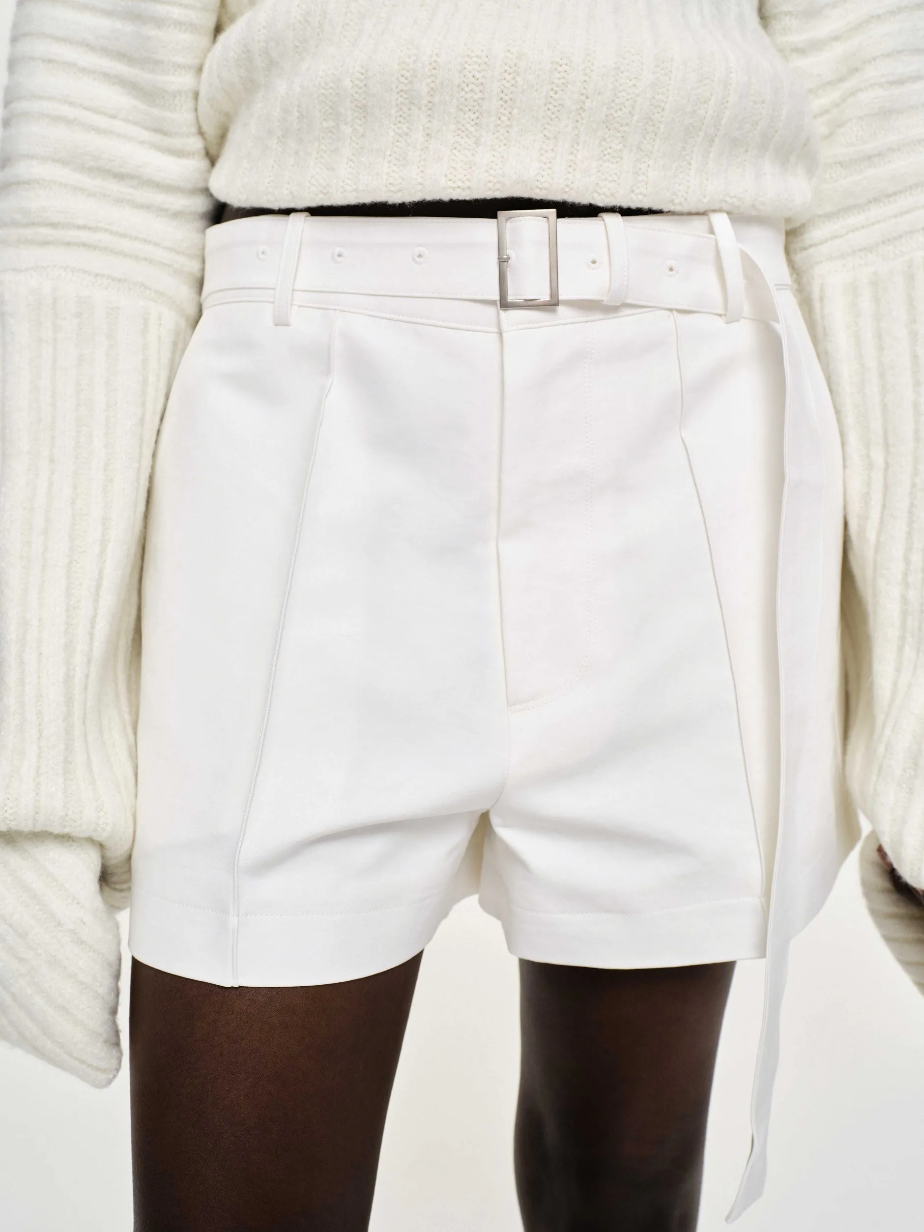 Bottoms-Source Unknown Belted Wide Shorts, White