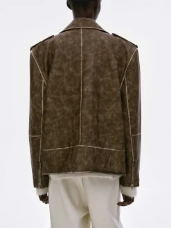 Accessories-Source Unknown Bianca Faux Leather Biker Jacket, Washed Brown