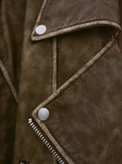 Accessories-Source Unknown Bianca Faux Leather Biker Jacket, Washed Brown
