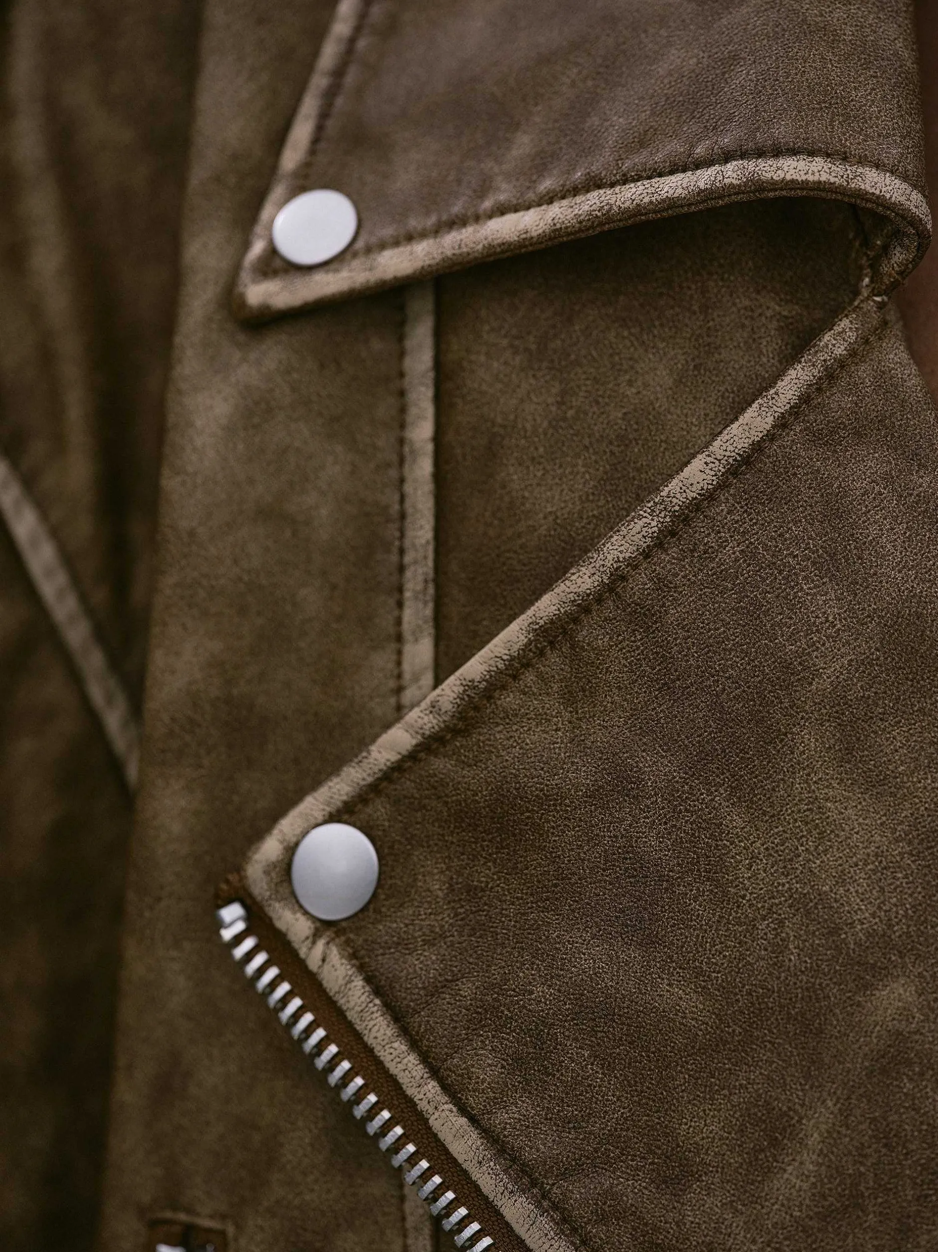 Accessories-Source Unknown Bianca Faux Leather Biker Jacket, Washed Brown