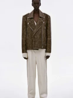 Accessories-Source Unknown Bianca Faux Leather Biker Jacket, Washed Brown
