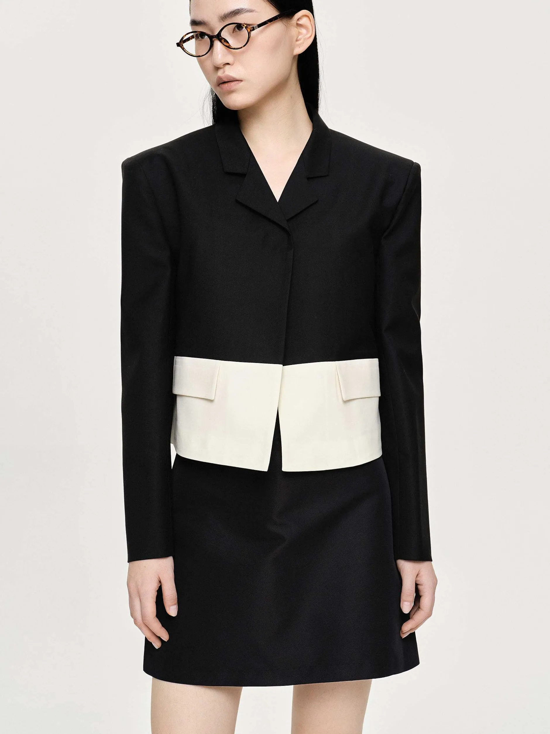 Accessories-Source Unknown Bicolor Blazer, Black/Ivory