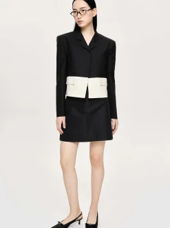 Accessories-Source Unknown Bicolor Blazer, Black/Ivory