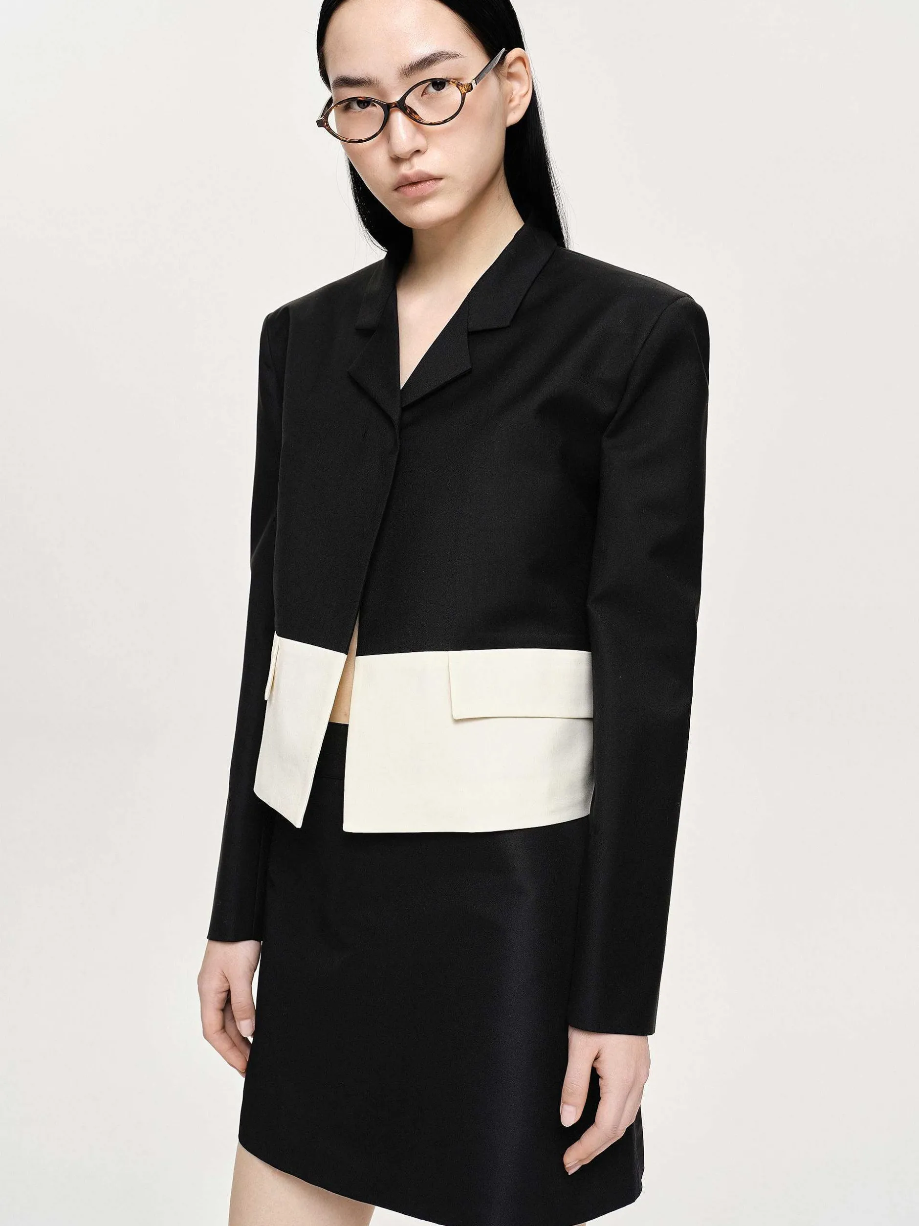 Accessories-Source Unknown Bicolor Blazer, Black/Ivory