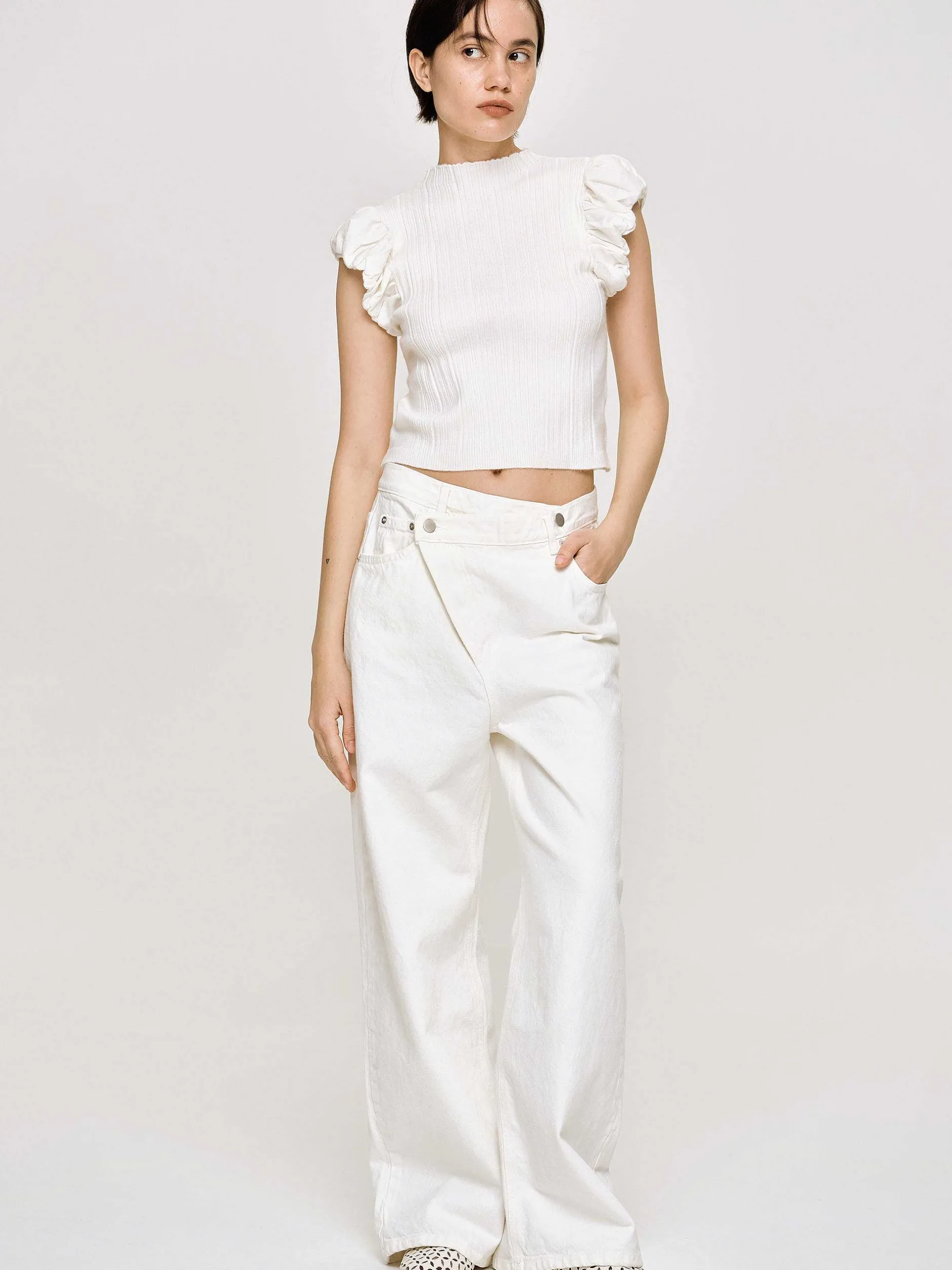 Knitwear-Source Unknown Bubble Rib Knit, White