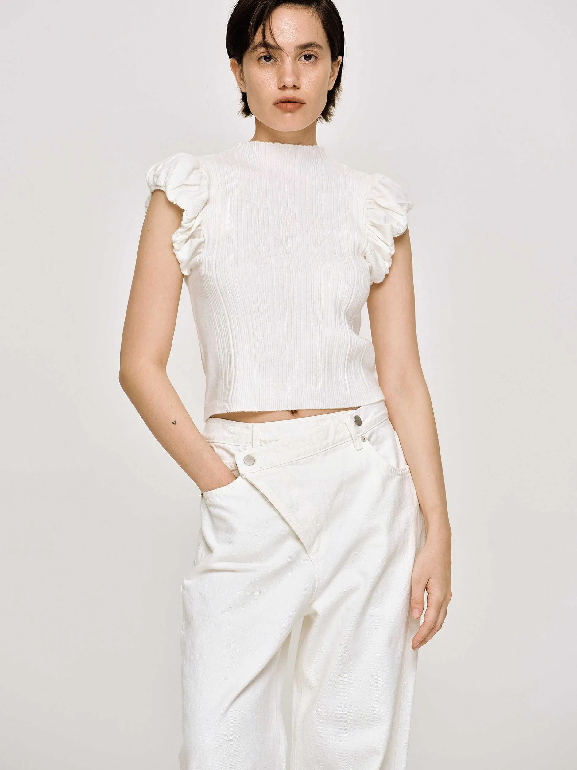 Knitwear-Source Unknown Bubble Rib Knit, White