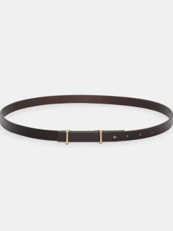 Accessories-Source Unknown Calfskin Leather Skinny Belt, Brown