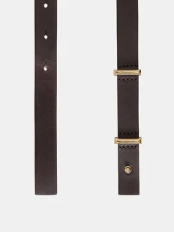 Accessories-Source Unknown Calfskin Leather Skinny Belt, Brown