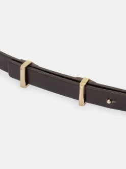 Accessories-Source Unknown Calfskin Leather Skinny Belt, Brown