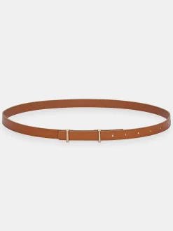Accessories-Source Unknown Calfskin Leather Skinny Belt, Tan