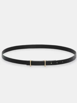Accessories-Source Unknown Calfskin Leather Skinny Belt, Black